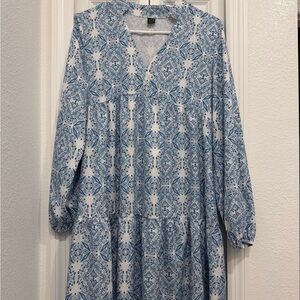 SHEIN Blue and White Long Sleeve Dress